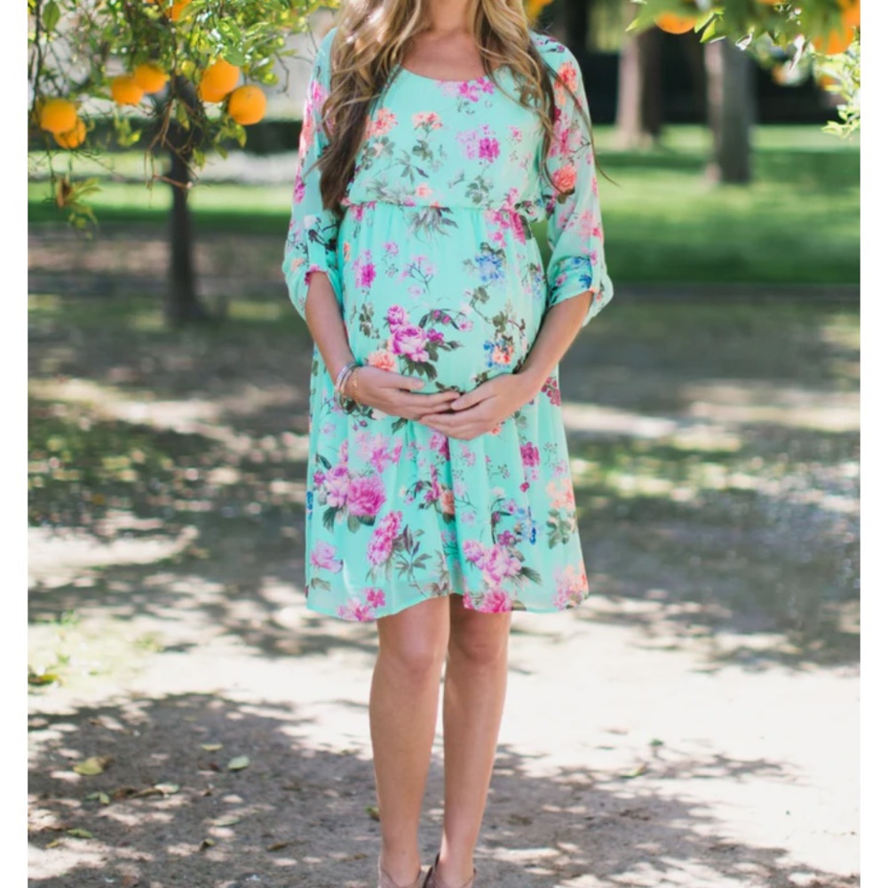 Pinkblush mint floral chiffon maternity dress